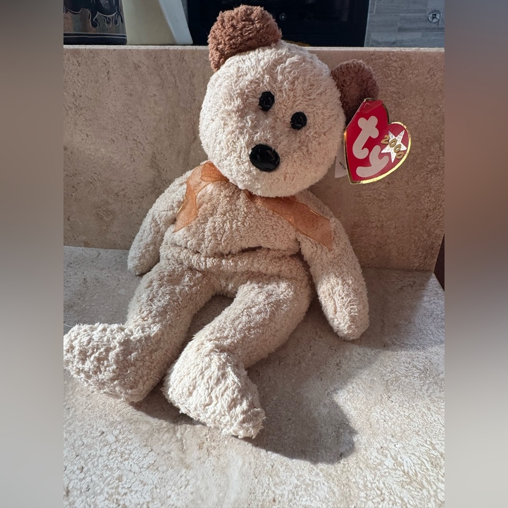 Huggy Retired Rare 2000 Ty Beanie Babie 8in Tan and Brown Bear 4306 With Errors